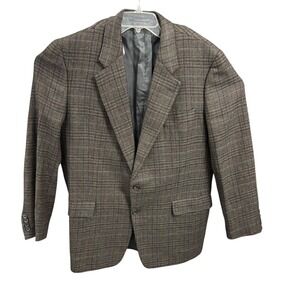 Hickey Freeman Nordstrom Men's‎ Brown Plaid Wool Sport Coat Blazer 44 R VTG